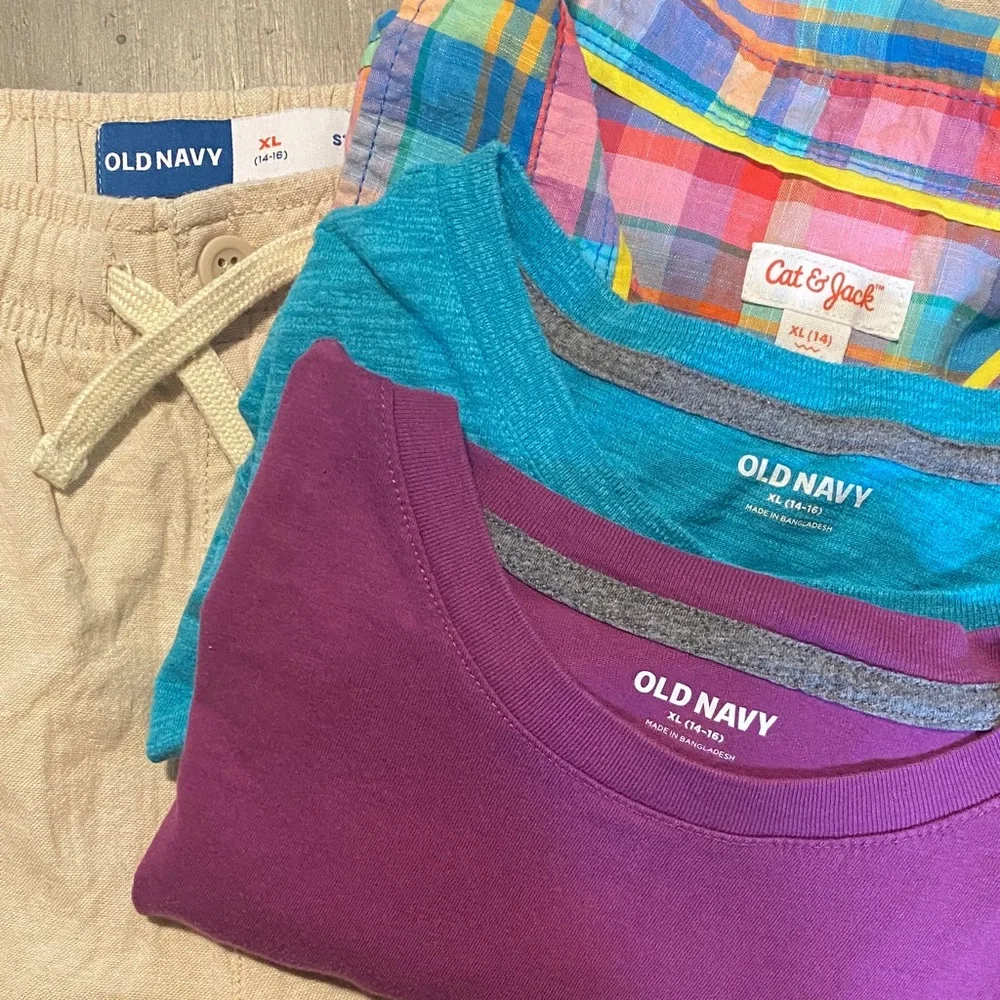 Old Navy Linen Pants Multicolor Shirts and Cat & Jack Plaid Button Down Shirt